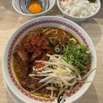 Nikujirumen Susumu - 辛い肉汁麺（レベル１）、白飯（大）