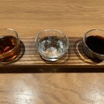 Chuugokuryouri Yuzu - 中国酒三種飲み比べ（紹興酒、白酒ソーダ割り、中国産ワイン（赤））