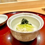 礒田 - 蕗の飯蒸し　蕗の葉の胡麻和えの塩味がいい塩梅ですね