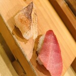 千寿司 - サーモン炙り（ハラミ）・中トロ