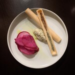 Kamakura Kurabu Saryou Komachi - 煎茶と鶏ささみのパテ風 3点盛り