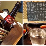 和泉屋利助 - 左:最初は瓶ビール、右上:店頭の立て看板、右下:十四代
