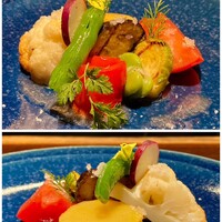 YAKITORI 燃 es - 9種類のサラダ 自家製ドレッシング
                  パプリカ・トマト・茄子・じゃがいも・ラディッシュ・カリフラワー・芽キャベツ・空豆・マーメラス（静岡県の方1人だけが唯一作るスナックエンドウの様な豆なのです！）