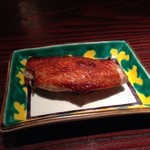 野口太郎 - 十一品目。薩摩地鶏の一夜干しの手羽先。これは酔っていても覚えてます（笑）皮がとてもパリッとしていて美味しかった！