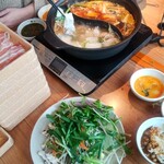 しゃぶ葉 - 約３０皿近いお肉です。野菜モもてんこ盛り４皿！