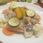 キッチン ブルー グローブ - 正面から、野菜がタップリです