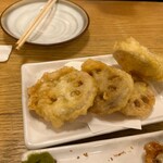 酒と飯のひら井 - 蓮根の天ぷら
