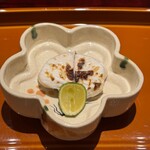 割烹 西むら - フグ白子炭火焼き　岩戸の塩　