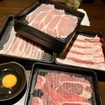 Sushi Shabu Shabu Sukiyaki Hanko Shitsude Tabehoudai Mo-Ton - はじめに提供されるお肉たち