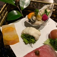 佐賀牛 Sagaya 銀座 - 寧波金柑テリーヌ・菜の花のリコッタチーズ白和え・佐賀県産海男牡蠣のオイル漬け