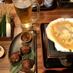 津軽の酒処　わたみ - お通し/生ビール/イガメンチ/貝焼きみそ