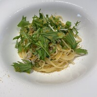 テストキッチンエイチ - シラス・菜の花・水菜・青唐辛子・カラスミ掛けリングイネ