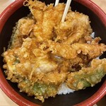 Tempura Ichidai - 肉天丼¥1180内 豚ロース味噌漬、鶏モモ2個、大葉ささみ、かぼちゃ、ピーマン