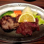 Sutekihausu Chinya - オージービーフのステーキ、お肉はとても柔らかく美味しい、ステーキに和からし意外と合うんだなと思いました。ハンバーグ味も良いしテールスープ美味しかったです