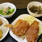 ささら - 小松菜おひたし 二色フライ 切り昆布旨煮