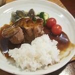 キッチン ブルー グローブ - 再びご飯を乗せて