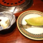 游玄亭 - 「游玄亭ランチ」（6000円）のデザート（マスクメロン、アイス）