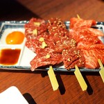 焼肉 哲 - 串3種、ハラミ、ハツ、内もも