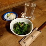 源氏 - 菜の花おひたしとぬか漬け