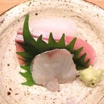 春草 - 13.12月　お造り（アオリイカ、鰤トロ、コチ）