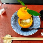 下鴨福助 - 蒸物(ぐじの三宝柑蒸し、ふかひれ餡かけ)