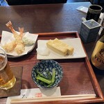 そば処　みやこ - ちょい飲みセット全体図。えび天が絶品