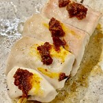 焼鳥 せきね - 笹身には山葵ではなく生七味を使います　こう云う工夫を怠らない関根さんは凄い！