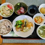 An No Ie - 女房選択。新鮮なさごしの西京焼きと磯辺揚げ　雑穀ご飯も美味しい。千切り大根の味付けも上手。