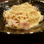 Raw bacon carbonara