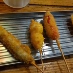 Taishuu Kushiage Sakaba Adachiya - 串揚げ(ししゃも、うずら卵、赤ウィンナー、蓮根)