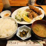 Fujiya - ♪Ｃ定食(カキフライ、唐揚げ、焼そば)¥850