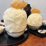 こひる庵 - 手前私の桜みるく通常　奥はお友達の横綱みるく小　見た目全く同じ╰(*´︶`*)╯♡ でも！ちゃんと桜味♡