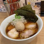 麺や 田むら - 夫オーダーの  中華そば 極  1,400円(お友達海苔サービス付き)だって極にはもう味玉載ってるからw