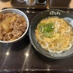 はなまるうどん - 料理写真:生姜玉子うどんと牛丼全景です