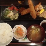 ひまわり食堂 - ジャンボエビフライ＆唐揚げ定食