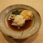 すし処 睦月 - 日間賀島の河豚ポン酢、焼き白子と霜降り