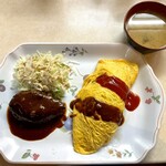 はと屋 - オムライスセット ハンバーグ　味噌汁付き