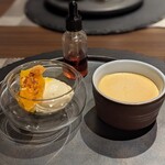 リストランテ コジィ コジィ - アイスクリーム(オレンジ、ナッツ)、濃厚プリン(カラメル付)