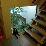ふぐ・日本料理 喜楽庵 - 階段下に、さりげなくネコの置物が