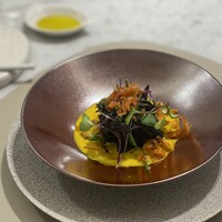 Maison DIA Mizuguchi - ブラックオリーブと詰めた北海道産真鱈の竹炭ベーニエ サフランクリームソース 白菜のブレゼ