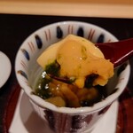 日本料理 柳燕 - あおさ海苔と礼文の馬糞雲丹の茶碗蒸し