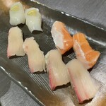 Takenoya - 寿司　カンパチ、イカ塩レモン、サーモン