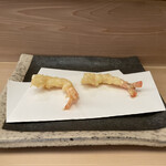 天ぷら いせ - ランチ、上定食の一皿目の海老