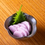 Japanese yam pickled in red shiso