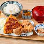 Fried chicken and fried horse mackerel set meal