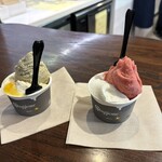 Arima gelateria Stagione - 左が塩マスカルポーネとピスタチオ、右がミルクといちご