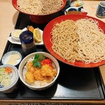 十割そば - 2色盛りとミニとり天丼とかきフライ