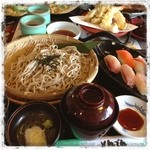 和食レストランとんでん - しまあじ寿司と北海道そばのセット。ボリューム満点！