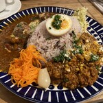 リトルネストカフェ - 2種あいがけカレー(デミグラ風キーマカレー＆ビーフカレー)