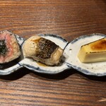 赤坂 鮨大谷 - ネギトロ海葡萄、穴子、玉子プリン